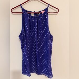 NWT SILK Lilly Pulitzer Tybee Metallic Clip Dot Halter Tank in Spectrum Blue